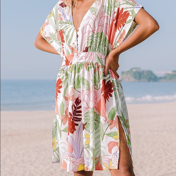 Brand New - Breana Floral V-neck Zipper Dress - Picture 4 of 5